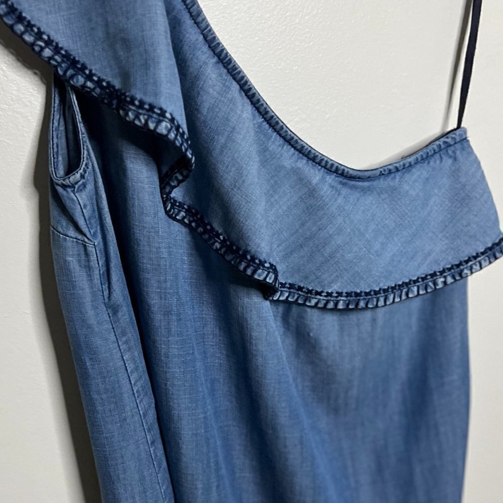 Anthropologie Cloth & Stone One Shoulder Ruffled Chambray Dress Size M